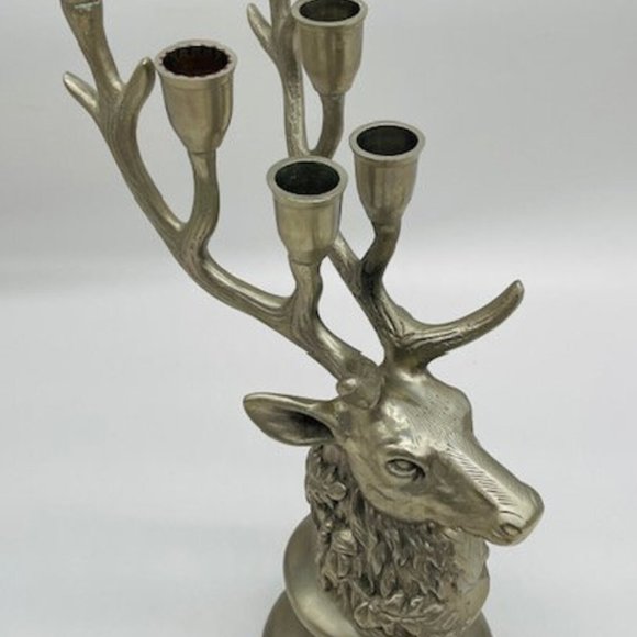 Vintage XL Candle Holder Deer Head Pewter 6 Candle Chandelier Deer Advent Decora - Picture 6 of 9